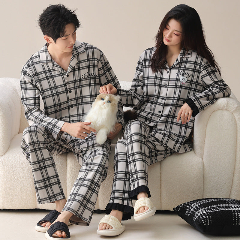 Plaid lace couple home suit set